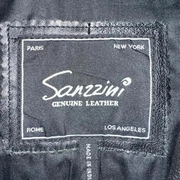 Women's Vintage Sanzzini Genuine Leather Jacket XL Black Made in India Biker - Picture 3 of 16